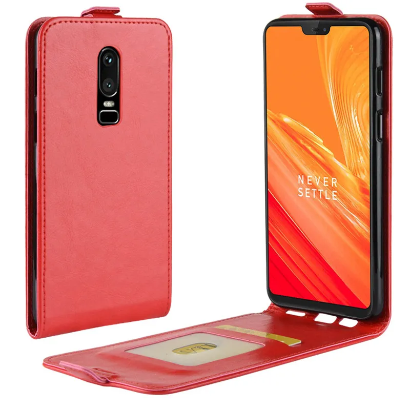 Вертикальный флип-чехол для OnePlus 6 28 дюймов чехлы телефонов с отделением карт PU