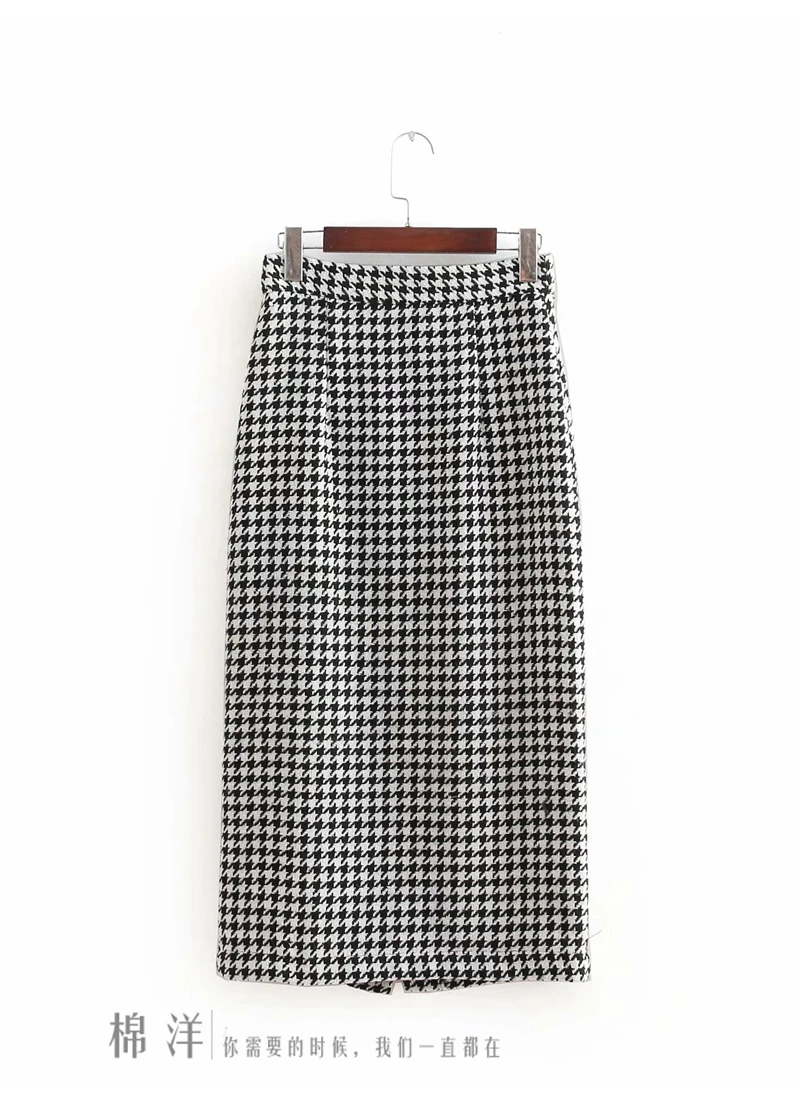 2018 Ранняя осень новая юбка с высокой талией тонкая однобортная клетчатая длинная