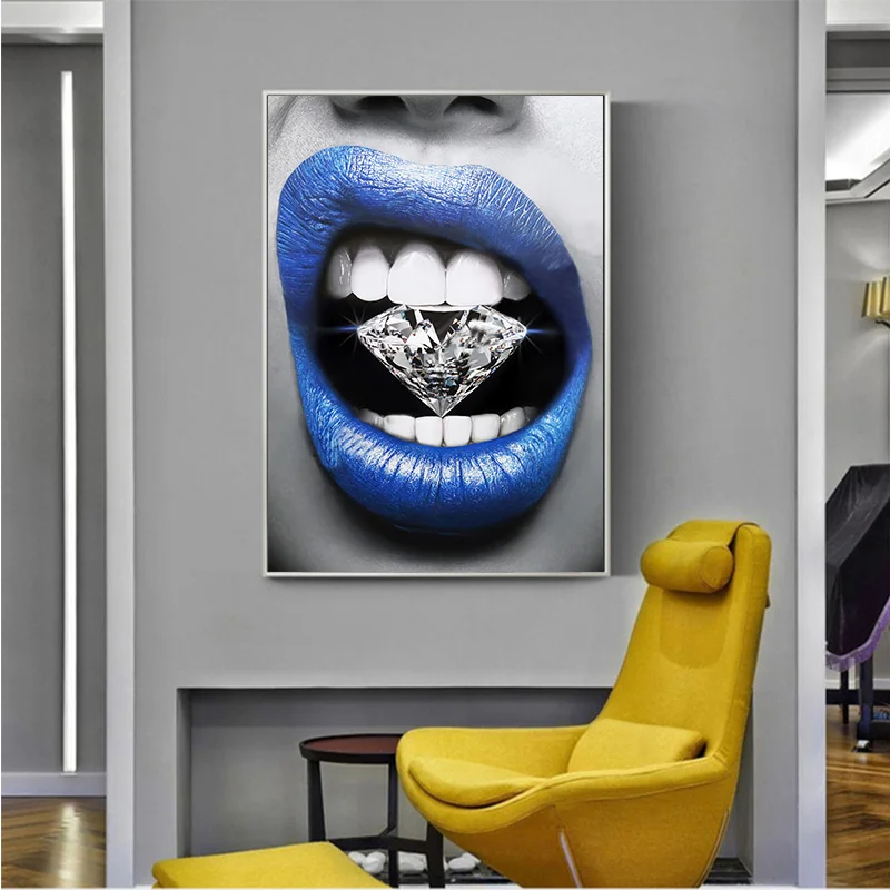Goodecoration современный постер искусство сексуальные синие губы бриллиантовый принт