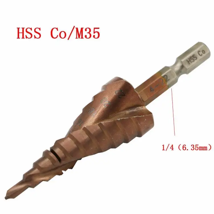 Ступенчатое Коническое сверло из стали HSS Co M35 4 22 дюйма с титановым покрытием