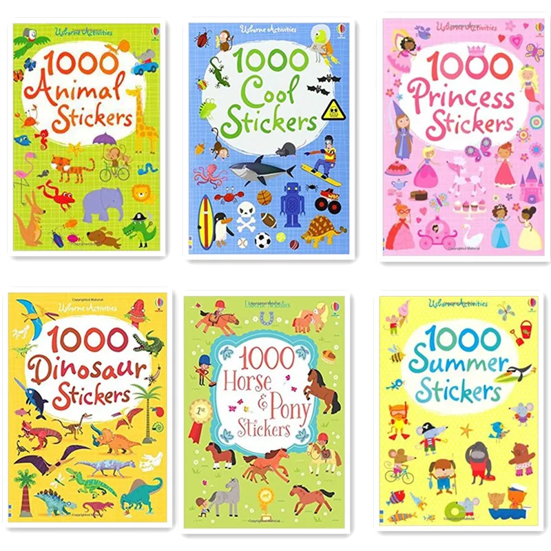 

21*15.2cm children 1000 reusable cartoon stickers/ Kids baby animal/dinosaur/princess/ sticker books for kindergarden schools