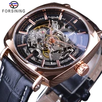 forsining black genuine leather fashion royal luxury gold clock transparent skeleton men automatic mechanical watches top brand