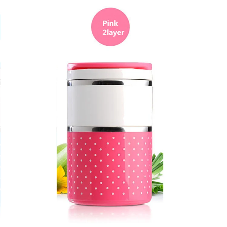 Pink 2Layer Baispo 304 термальный Ланч-бокс из нержавеющей стали для детей, милый Бенто-бокс, герметичный контейнер для хранения еды, ланчбокс для пикника и школы - Цвет: Pink 2Layer