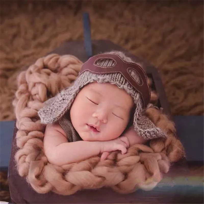 Newborn Photography Props Accessories Air Force Cap Knitted Baby Boys Hat Infant Photo Props Pilot Style Hats Studio Fotografia