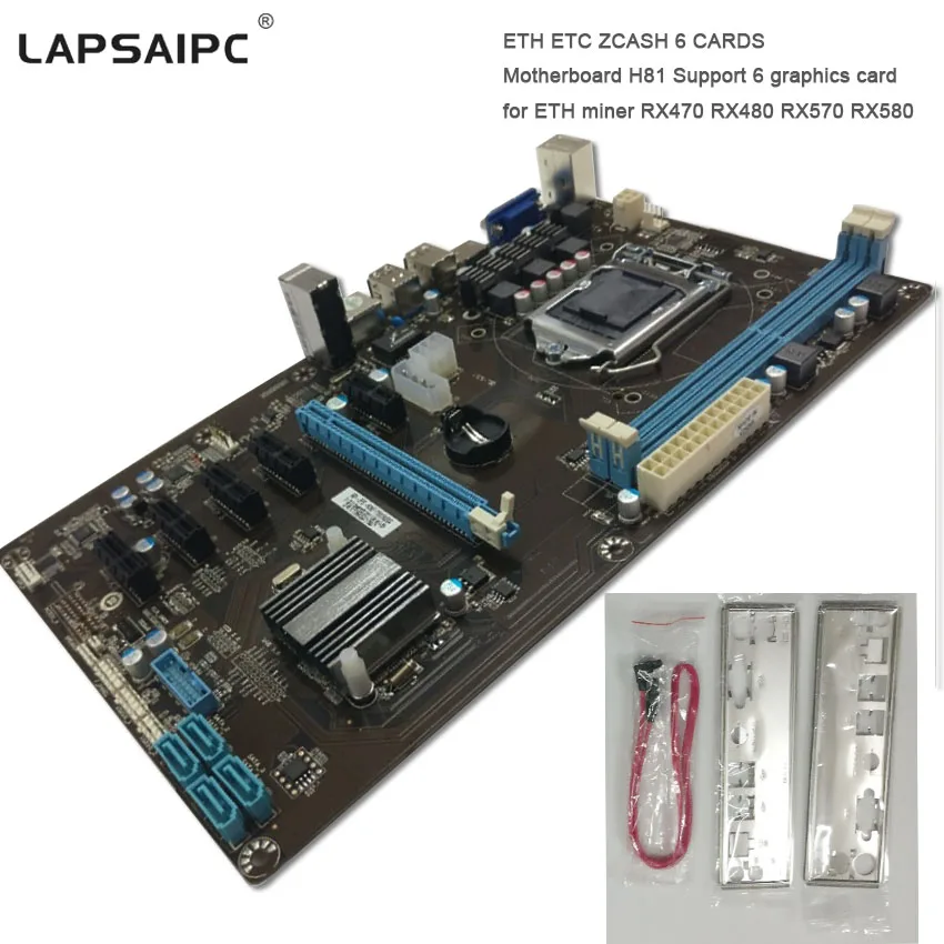 Günstig Lapsaipc H81 Motherboards Miner RX470 RX480 RX570 RX580 Getestet Unterstützung 6 Grafikkarte Statt TB85 TB250 Motherboard H81