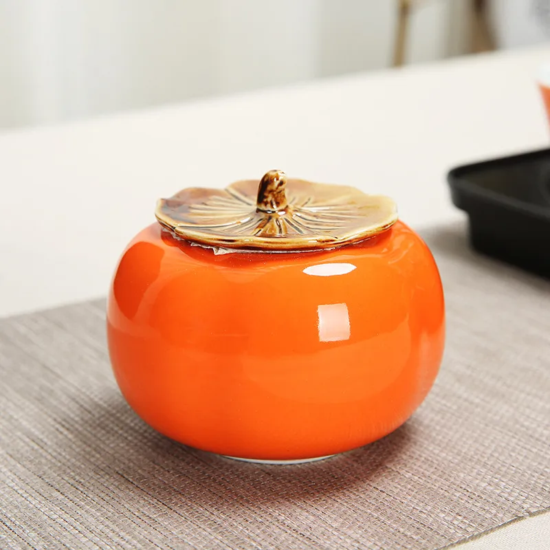 persimmon box Керамическая коробка для чая в форме Хурмы, портативная коробка для чая, милая коробка для сахара, кухонная маленькая банка для хранения, емкость для хранения кофе, банок для порошка - Цвет: persimmon box