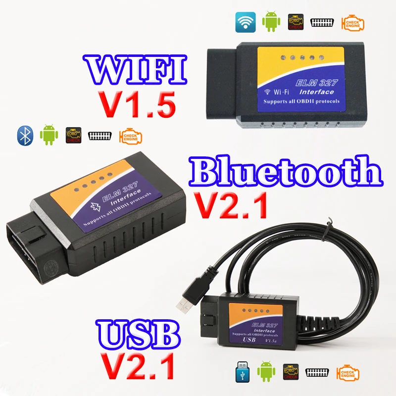 USB Bluetooth WIFI ELM327 OBD2/OBDII ELM 327 V1.5/V2.1 для Android IOS автоматический диагностический сканер