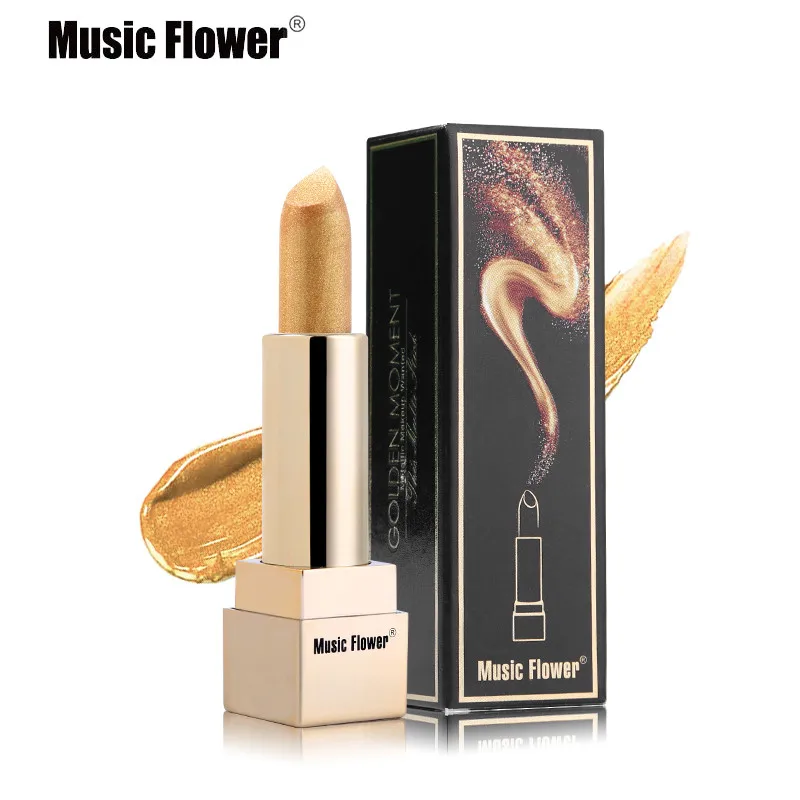 Music Flower Золотой Мерцающая губная помада, Длительное Действие, воды-доказательство металлический увлажняющий Для женщин инструменты для макияжа