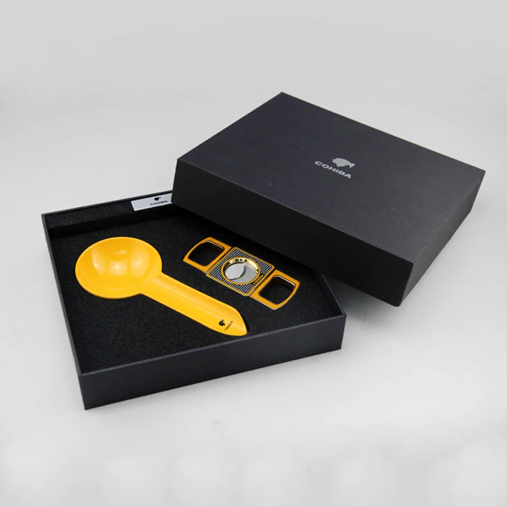 

COHIBA Classic Yellow Metal Cigar Ashtray With Cutter Set
