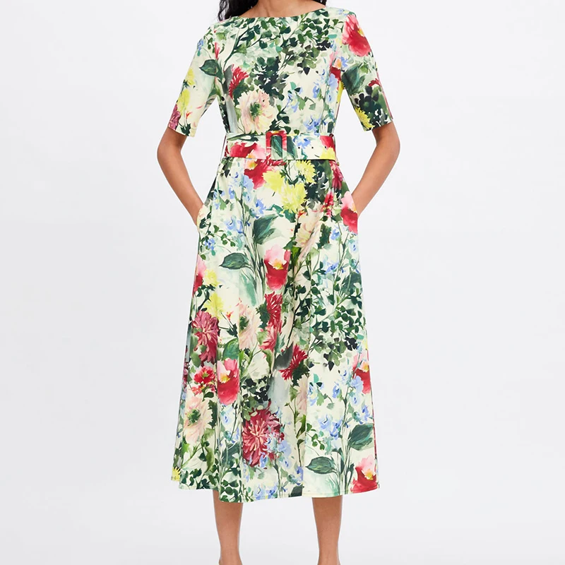 2019 женское платье с цветочным принтом хлопковое Повседневное коротким рукавом