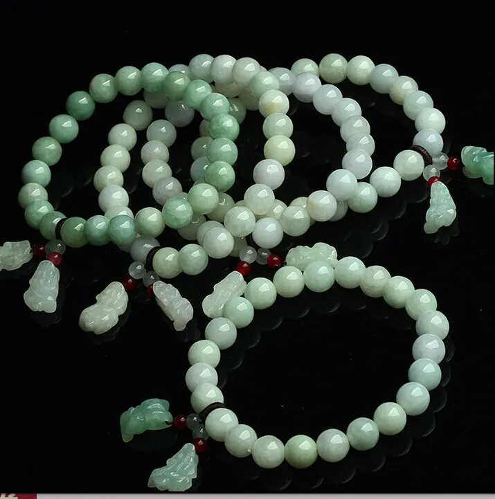100% Класс натуральный/Jadeite 7 мм струнный браслет из бисера резной дракон сын Pixiu 1 шт