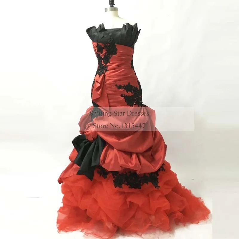 Готические красные и черные свадебные платья русалки 2018 LORIE Vestido De Novia кружевные