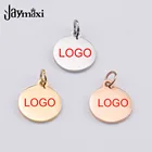 Подвеска из нержавеющей стали Jaymaxi, круглая бирка, зеркальная полированная, изготовленная на заказ, гравировка логотипа, имени, очаровательные ювелирные изделия 12x17,5 мм, 50 шт.лот
