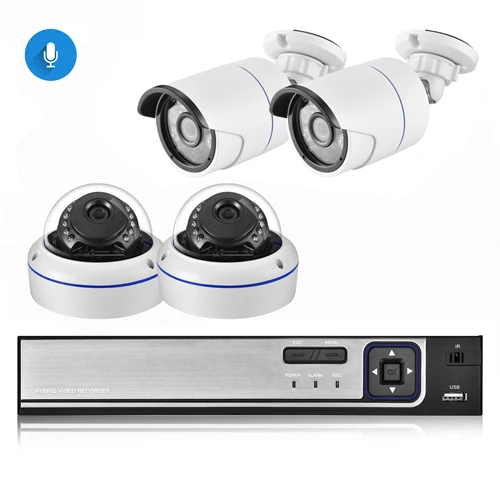 AZISHNH.265 8CH 4MP POE NVR комплект аудио звук система видеонаблюдения 4.0MP купольная ip-камера безопасности P2P Крытый Открытый комплект видеонаблюдения - Цвет: 8CH NVR and 4 Camera