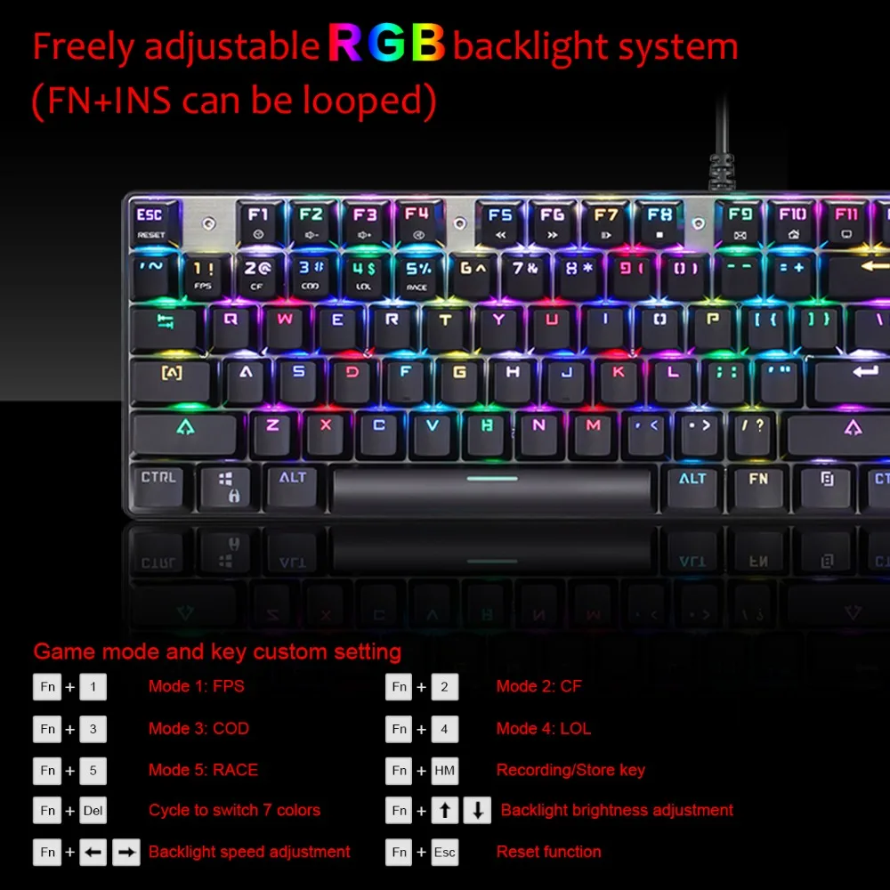 Motospeed CK888 Профессиональная USB игровая механическая клавиатура RGB светодиодный подсветка клавиатура+ Регулируемая dpi игровая мышь для геймера
