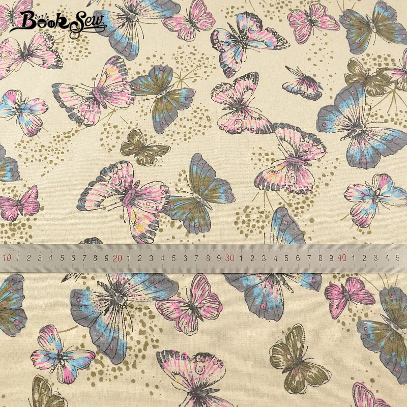 Хлопчатобумажная льняная ткань Booksew с изображением красивых бабочек материал