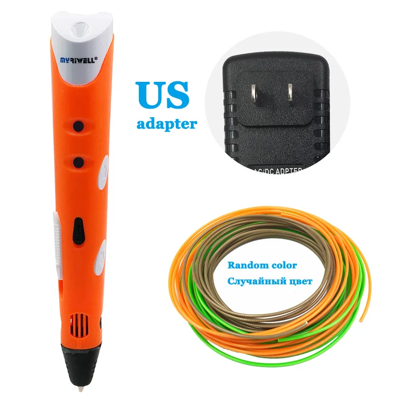 Orange US Myriwell 3d Ручка 50 м/100 м 1,75 мм abs Смарт 3d Ручка для рисования креативная игрушка Рождественский подарок для детей дизайн живопись Игрушка ручка 3d принтер - Цвет: Orange US