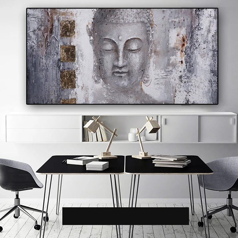 

Lord Buddha Gold Abstract Oil Painting on Canvas Religious Posters and Prints Scandinavian Wall Pop Art Pictures For Living Room