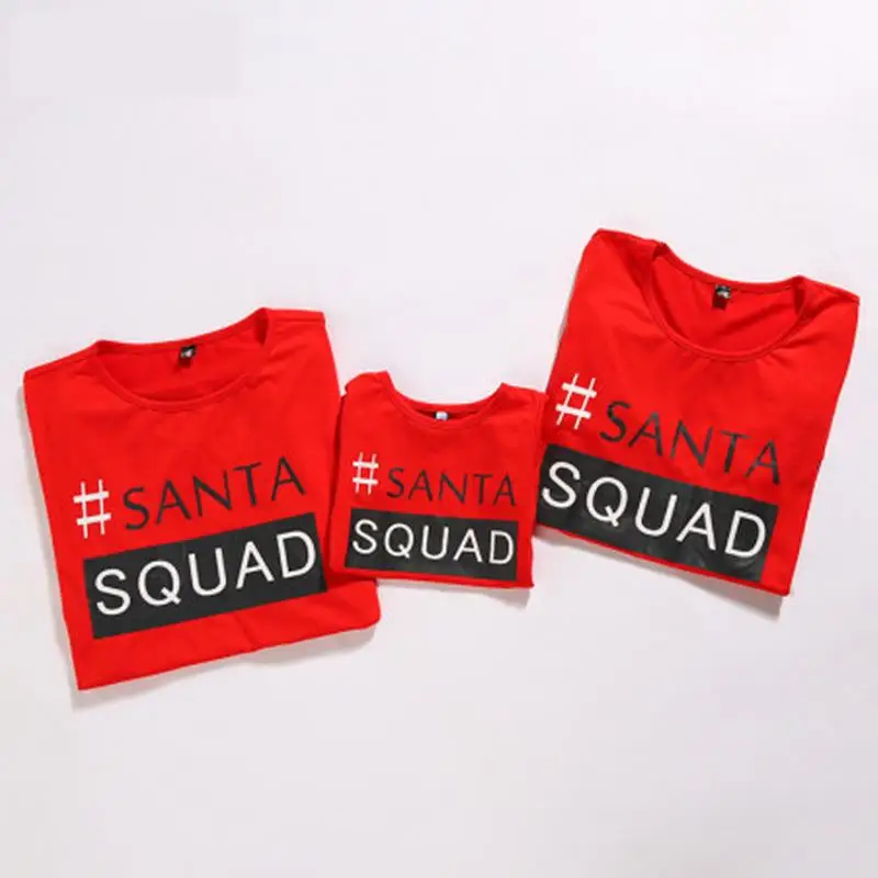 

New Autumn Family Matching Outfits Mommy Daddy Kids T-Shirt Pants, SANTA SQUAD Print Christmas Clothing