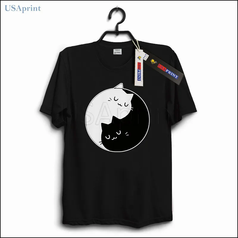 USAprint Hipster Clothing Men Yin Yang Cats T Shirts Funny Fit Cotton Tops Clothes Animal Art Tees Male Short Sleeve Summer | Футболки и