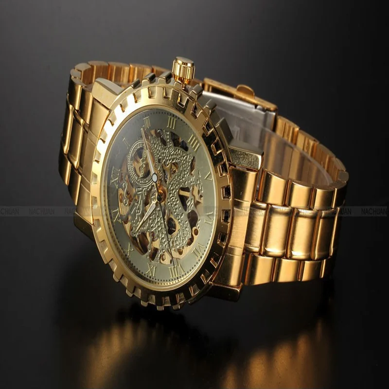 Специальный Золотой S/Сталь полый Каркас Автоматические Механические Часы