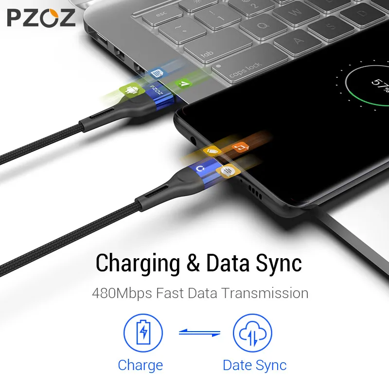 Магнитный usb кабель для зарядки PZOZ Micro быстрой магнитный type c iphone xiaomi samsung шнур на