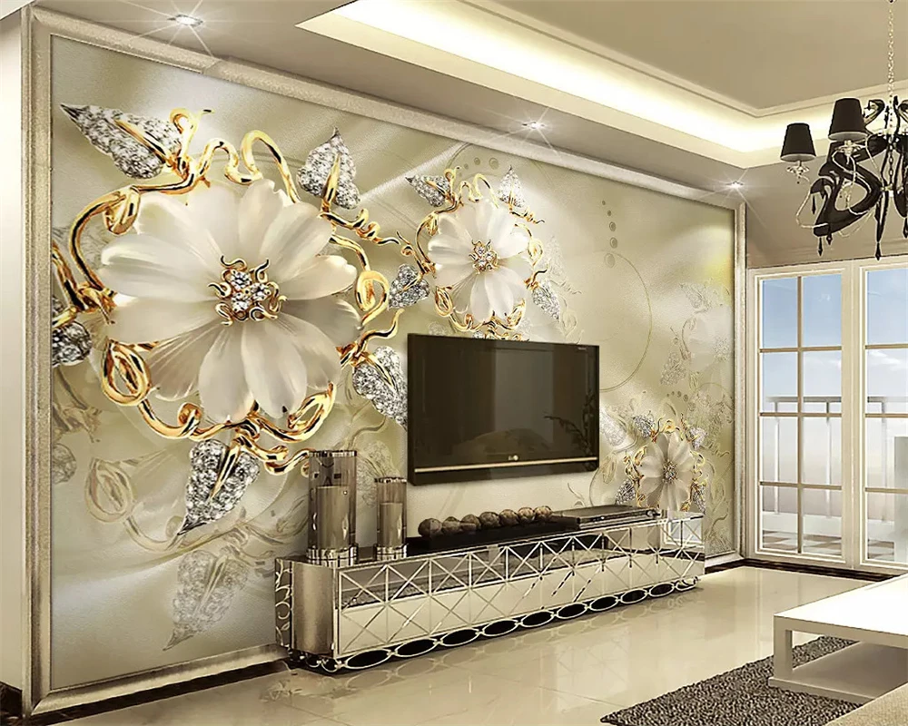 beibehang 3d European papel de parede minimalist interior wallpaper palace wind gold jewelry flower TV background wall tapety |