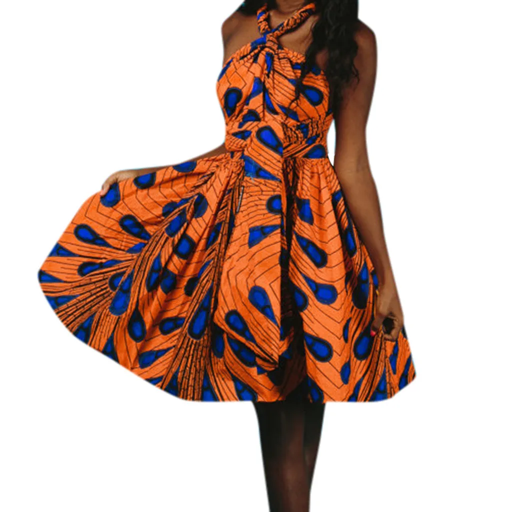 Женское летнее платье с принтом элегантное без рукавов v образным вырезом