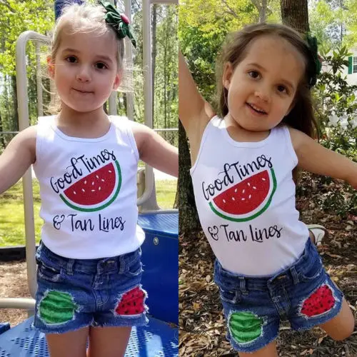 2 шт. жилет и рваные шорты с принтом арбуза | Мать ребенок