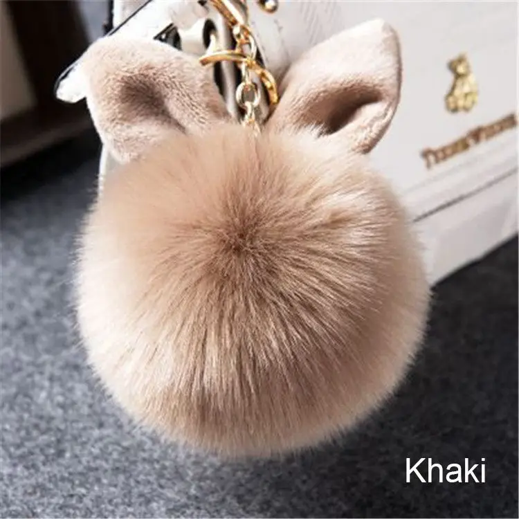 Khaki Очаровательный плюшевый брелок для ключей с милыми заячьими ушками, сумки из искусственного меха, аксессуары, пушистые шарики, подвеска для ключей, брелок для женщин и девочек - Цвет: Khaki