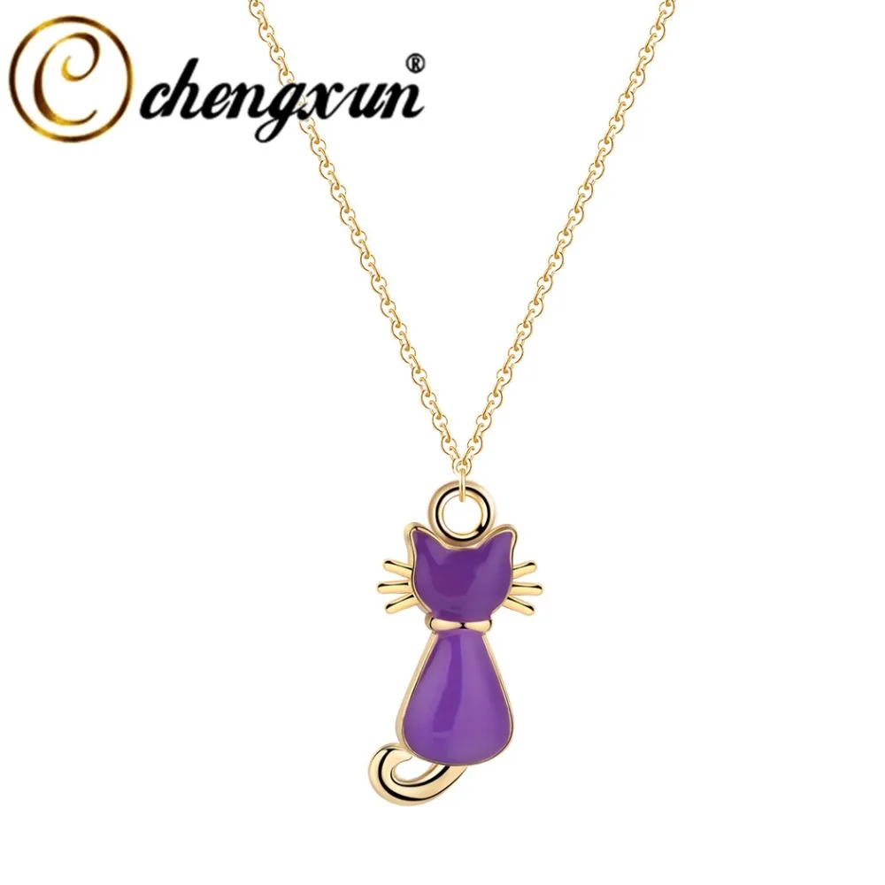 CHENGXUN модное фиолетовое ожерелье с кошкой для женщин и девочек милое животное