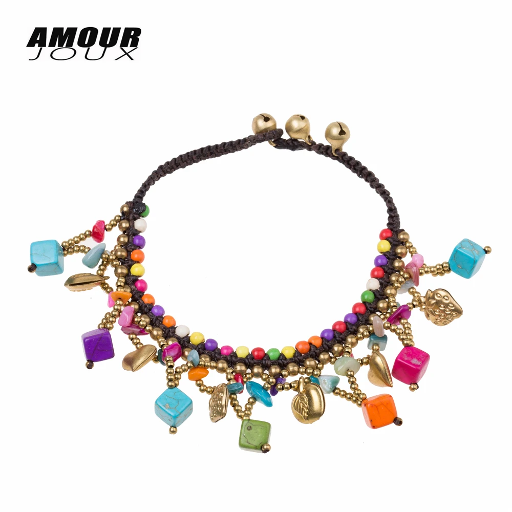 AMOURJOUX Boho ручной работы зеленые камни квадратные очаровательные бусины цепи на