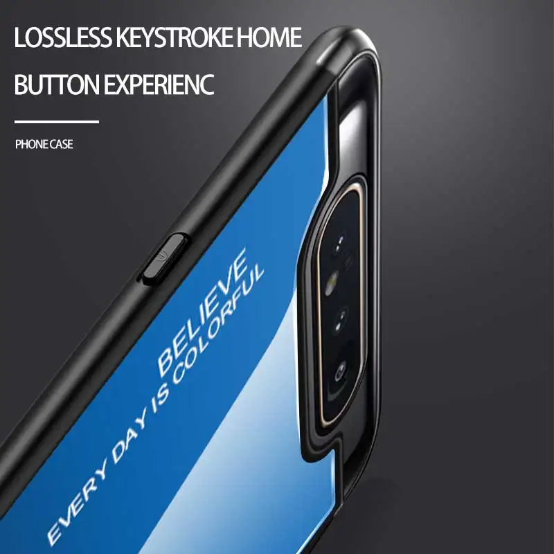 Для samsung Galaxy A80 A90 A70 чехол с градиентным закаленным стеклом жесткий из ТПУ