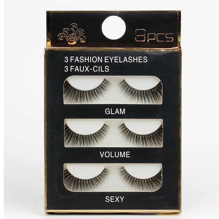 3 пары натуральных черных длинных блестящих перекрестных накладных ресниц