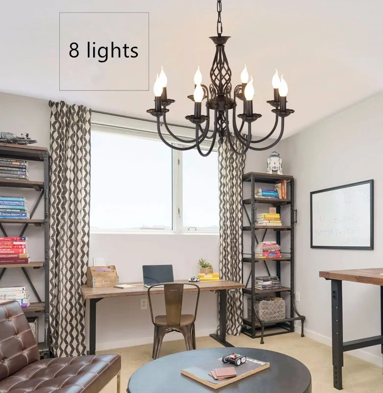 Винтажная люстра из кованого железа E14 светильник в форме свечи черный белый