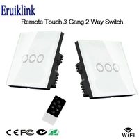 eruiklink wireless remote switchluxury glass touch panel 3 gang 2 way wifi light switch 220v via broadlink smart home 2pcs