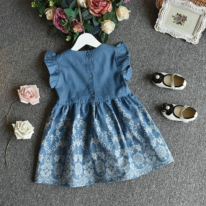 baby girl dress 2019 summer princess toddler dresses spring sleeveless denim a line floral 3 4 5 6 7 years | Детская одежда и