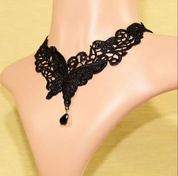 2016 Fashion Vintage Palace Gothic False Collar Black Beads Gem Butterfly Lace Necklace &amp Pendants Short Choker Necklaces Women |