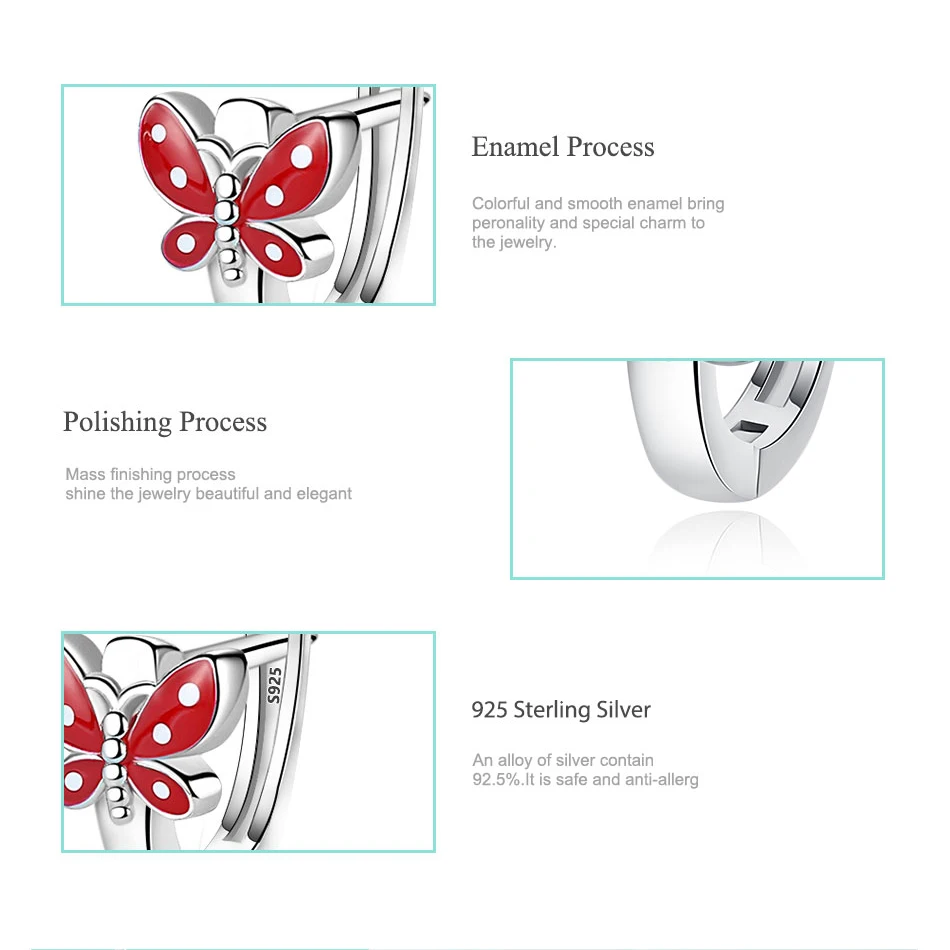 

ELESHE Summer 925 Sterling Silver Earrings Red Enamel Butterfly Earrings 2021 Fashion For Women Girls Party Jewelry Gift