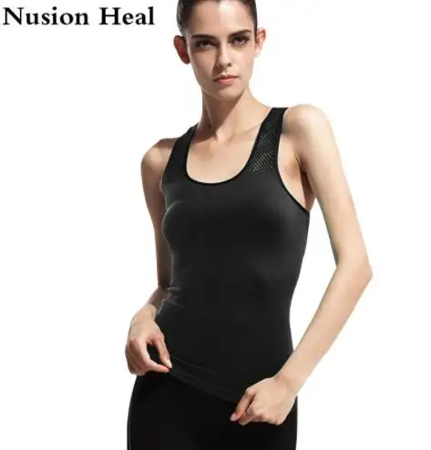 Черный NUSION HEAL, женские рубашки для йоги, сетчатая рубашка, женская футболка для фитнеса, бега, без рукавов, женские топы для йоги, жилет для спортзала, Спортивная рубашка для фитнеса - Цвет: Черный