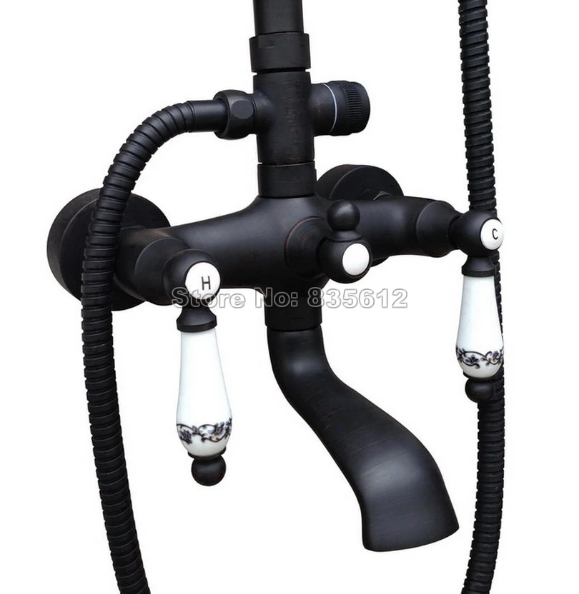 Ванная комната дождь смеситель для душа набор черный масло втирают Бронзовый