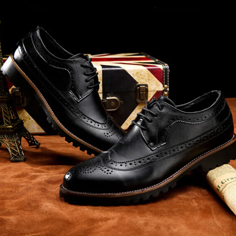 Fashion Great Men Oxfords Black Brown White Yellow PU Leather Leisure Flats Shoes Pointed Toe Carve Lacing Brogue | Обувь