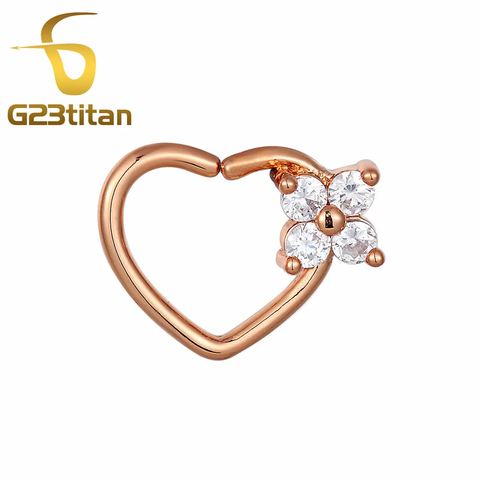G23titan Серебро Любовь Сердце Стиль уха Daith пирсинг Кольца Кристалл Спиральные серьги имитация пирсинга перегородка кольцо в нос ювелирные изделия для тела - Окраска металла: Ear Daith Piercing