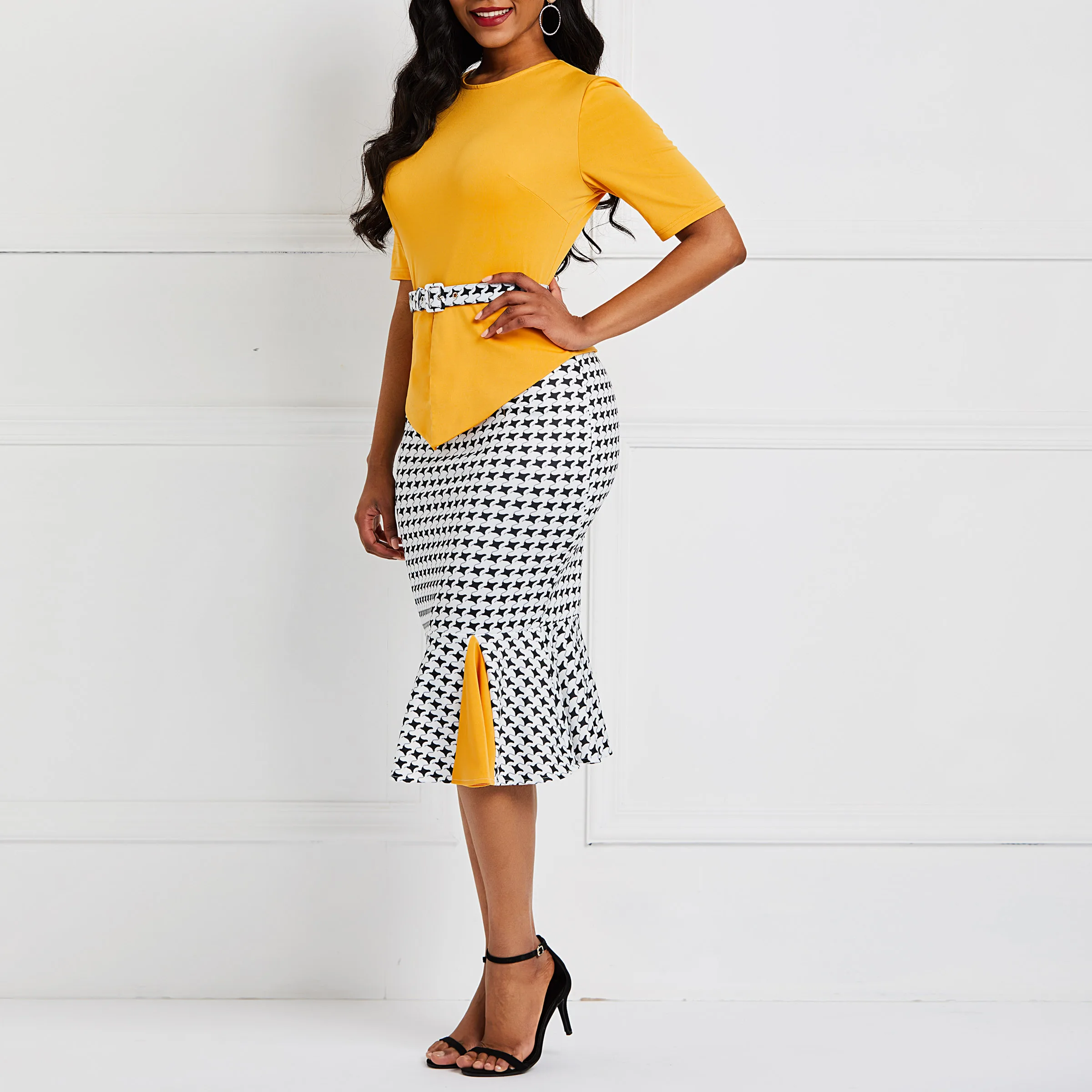 Офисное платье для женщин пестрые клетчатые платья Русалочки стильные красные