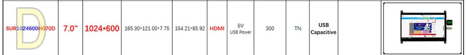 " 7,0 дюймов 1024*600 TFT HDMI ЖК-модуль дисплей монитор экран с USB емкостной сенсорной панелью аудио выход для Raspberry Pi