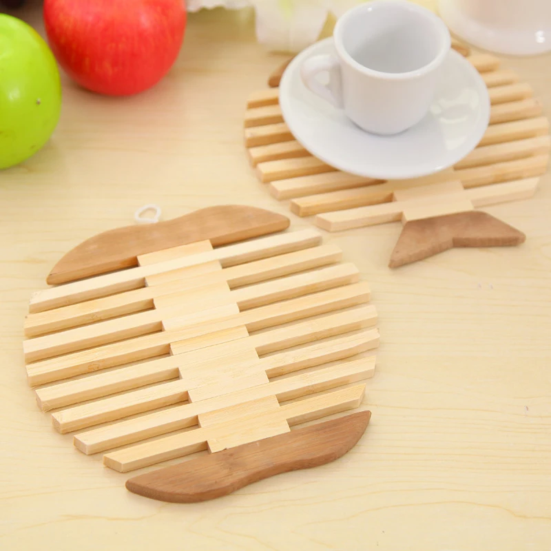Mat Q exquisite bamboo bowl kitchen pad Apple fish type coasters cup holder insulated against hot tea pot mat | Дом и сад