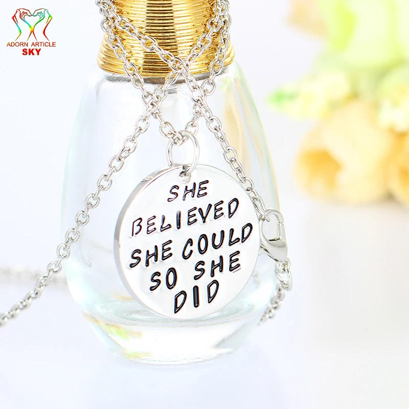 Цинковый сплав Серебряный кулон Цвет Круглый Надпись Jewelry Подвеска She Believed Could So Did