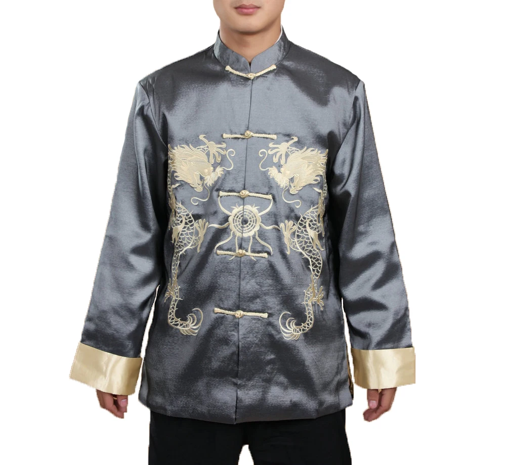 Новинка 2018 Мужская китайская рубашка с отложными манжетами и длинными рукавами