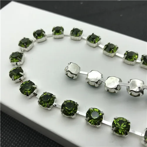 olivine TopStone Стразы ab Crystal круглая чашка цепочка с кристаллами с серебрянной акантовкой, 28ss 38ss 45ss Стекло Chatons в цепочка с подвеской в виде лапы пришивная отделка платье - Цвет: olivine