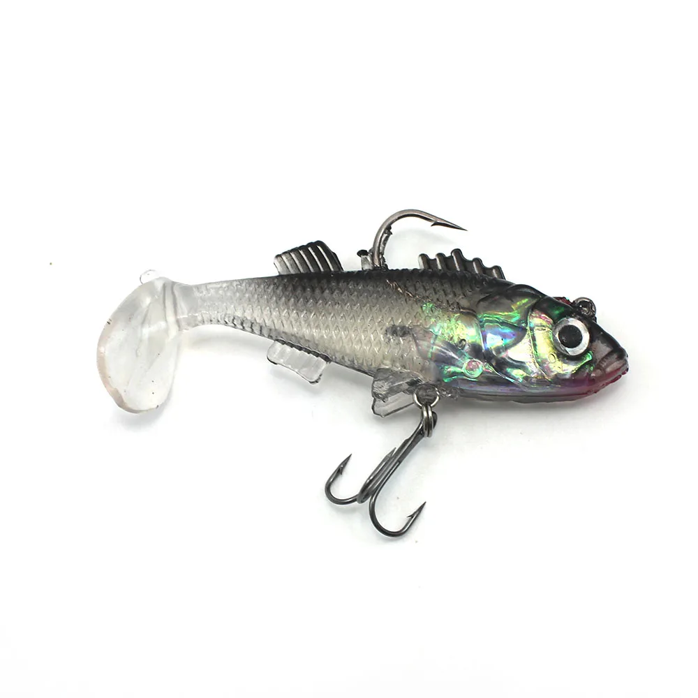 10 шт./лот 3D глаза ведущая рыболовная приманка с Т-образным хвостом мягкая двойные